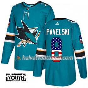 Lasten NHL San Jose Sharks Pelipaita Joe Pavelski 8 Adidas 2017-2018 Teal USA Flag Fashion Authentic